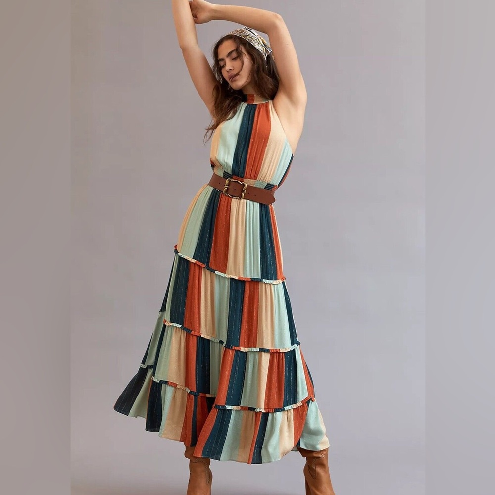 Farm Rio Colorblocked Shimmer Maxi Dress